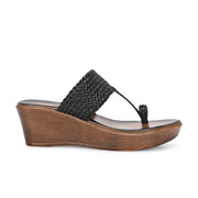 Women Braided Wedge Heel Slip-On Sandals (W-RST-103-BLACK)