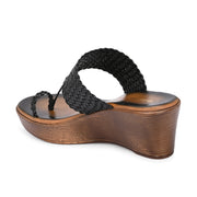 Women Braided Wedge Heel Slip-On Sandals (W-RST-103-BLACK)