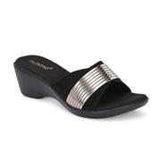 Women Metallic Accent Wedge Slip-On Sandals (W-RST-106-BLACK)
