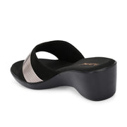Women Metallic Accent Wedge Slip-On Sandals (W-RST-106-BLACK)