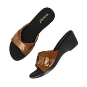 Women Metallic Accent Wedge Slip-On Sandals (W-RST-106-TAN)