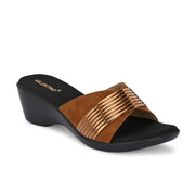 Women Metallic Accent Wedge Slip-On Sandals (W-RST-106-TAN)
