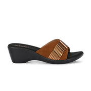 Women Metallic Accent Wedge Slip-On Sandals (W-RST-106-TAN)