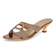 Women Party Wear Kitten Heel Sandals with Embellished Ring (W-RST-109-ANTIQUE)