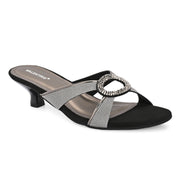Women Party Wear Kitten Heel Sandals with Embellished Ring (W-RST-109-GUNMETAL)
