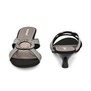 Women Party Wear Kitten Heel Sandals with Embellished Ring (W-RST-109-GUNMETAL)