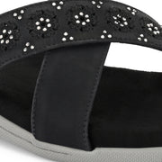 Women Cross Strap Comfort Slides (W-RST-110-BLACK)