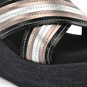 Women Cross Strap Wedge Heels (W-RST-112-BLACK-GUNMETAL)