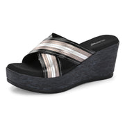 Women Cross Strap Wedge Heels (W-RST-112-BLACK-GUNMETAL)