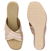 Women Cross Strap Wedge Heels (W-RST-112-LIGHTGOLD)
