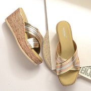 Women Cross Strap Wedge Heels (W-RST-112-LIGHTGOLD)