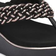 Women Braided Platform Wedge Thong Sandals (W-RST-113-BLACK)