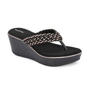 Women Braided Platform Wedge Thong Sandals (W-RST-113-BLACK)