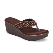 Women Braided Platform Wedge Thong Sandals (W-RST-113-BROWN)