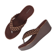 Women Braided Platform Wedge Thong Sandals (W-RST-113-BROWN)