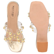 Women Transparent Gold Studded Block Heels (W-RST-121-GOLD)