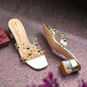 Women Transparent Gold Studded Block Heels (W-RST-121-GOLD)