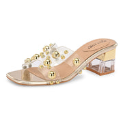 Women Transparent Gold Studded Block Heels (W-RST-121-GOLD)