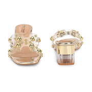 Women Transparent Gold Studded Block Heels (W-RST-121-GOLD)