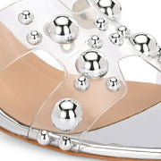 Women Transparent Silver Studded Block Heels (W-RST-121-SILVER)