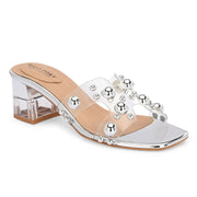 Women Transparent Silver Studded Block Heels (W-RST-121-SILVER)