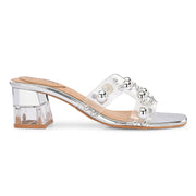 Women Transparent Silver Studded Block Heels (W-RST-121-SILVER)