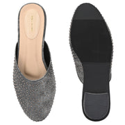 Women Black Embellished Closed-Toe Mules (W-RST-122-BLACK)