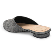Women Black Embellished Closed-Toe Mules (W-RST-122-BLACK)