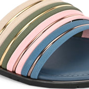Women Multi-Color Strap Flat Slides – Blue Base (W-RST-123-BLUE-MULTI)