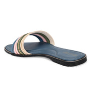 Women Multi-Color Strap Flat Slides – Blue Base (W-RST-123-BLUE-MULTI)
