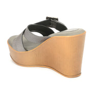 Women Gunmetal Cross Strap Wedge Sandals with Buckle (W-RST-124-GUNMETAL)