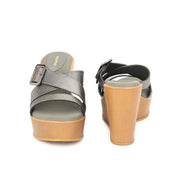 Women Gunmetal Cross Strap Wedge Sandals with Buckle (W-RST-124-GUNMETAL)