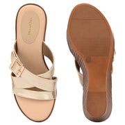 Women Cross Strap Wedge Sandals with Buckle (W-RST-124-LIGHTGOLD)