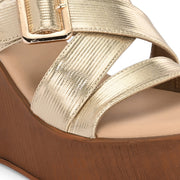 Women Cross Strap Wedge Sandals with Buckle (W-RST-124-LIGHTGOLD)