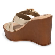 Women Cross Strap Wedge Sandals with Buckle (W-RST-124-LIGHTGOLD)