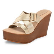 Women Cross Strap Wedge Sandals with Buckle (W-RST-124-LIGHTGOLD)
