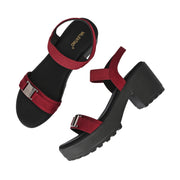 Women Urban Chunky Block Heel Sandal (W-RST-128-CHERRY)