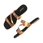 Women Triple Strap Metallic Flat Slide Sandal (W-RST-131-ANTIQUE)