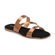 Women Triple Strap Metallic Flat Slide Sandal (W-RST-131-ANTIQUE)