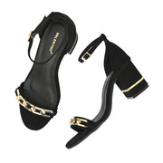 Women Black & Gold Block Heel Ankle Strap Sandal (W-RST-134-BLACK)