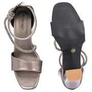Women Block Heel Sandals with Ankle Strap & Back Zip (W-SHI-109-GUNMETAL)
