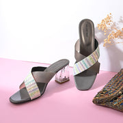 Women Cross Strap Block Heels (W-SHI-111-GREY)