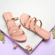 Women Triple Strap Ethnic Flats (W-SHI-113-NUDE)