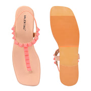 Women Pink T-Strap Low-Heeled Sandals (W-SHI-115-PINK)