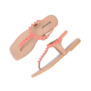 Women Pink T-Strap Low-Heeled Sandals (W-SHI-115-PINK)