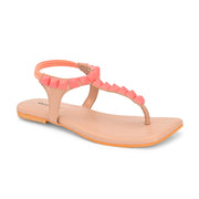 Women Pink T-Strap Low-Heeled Sandals (W-SHI-115-PINK)