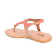 Women Pink T-Strap Low-Heeled Sandals (W-SHI-115-PINK)