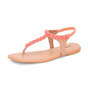 Women Pink T-Strap Low-Heeled Sandals (W-SHI-115-PINK)