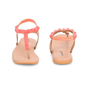 Women Pink T-Strap Low-Heeled Sandals (W-SHI-115-PINK)