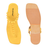 Women Yellow T-Strap Low-Heeled Sandals (W-SHI-115-YELLOW)